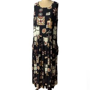 Bila vintage Black patterned maxi safari dress